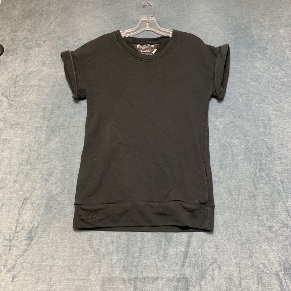 Tommy Hilfiger Denim T Shirt Womens Medium Black Cuffed Short Sleeve Crew Neck